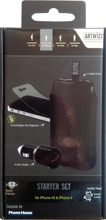 Immagine prodotto Artwizz Starter Set Caricabatterie da auto 2.1A con custodia in pelle per iPhone 4/4S Blister