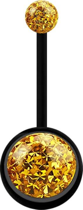 Produktbild Star Piercing Banane schwarz mit zwei Kristallkugeln topaz Epoxy Schutzschicht (Bioflex, ohne Messing)