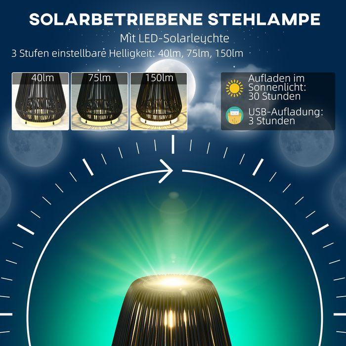 Produktbild Swisshandel24 Solarleuchte Rattan, wasserdichte Wegleuchte mit Lichtsensor, Automatische LED Gartenlampe, Schwarz (IP44)