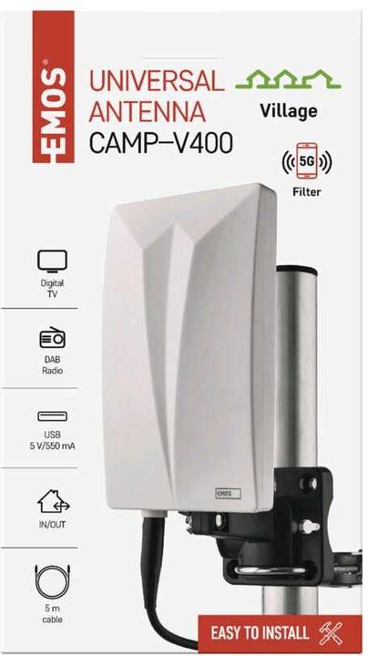 Immagine prodotto Emos Antenna universale VILLAGE CAMP-V400, DVB-T2, FM, DAB, LTE/4G/5G Filtro (DVB-T2, DVB-T, DAB+)