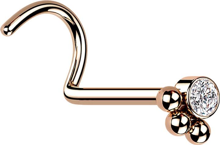 Produktbild Star Piercing Nasenstecker gebogen rosegold Kristall mit drei Kugeln (Chirurgenstahl 316L)