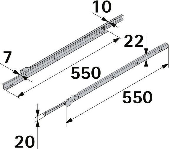 Produktbild Hettich Schubladenschiene Teilauszug Rollschubführung 550 mm weiss 2 Stück