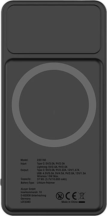 Produktbild Xlayer Kabellose Powerbank 10.000mAh 15W Schwarz mit Solarpanel (10000 mAh, 15 W, 37 Wh)