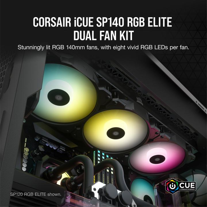 Actual product image Corsair SP140 RGB Elite Dual Node C (140 mm, 2 x)