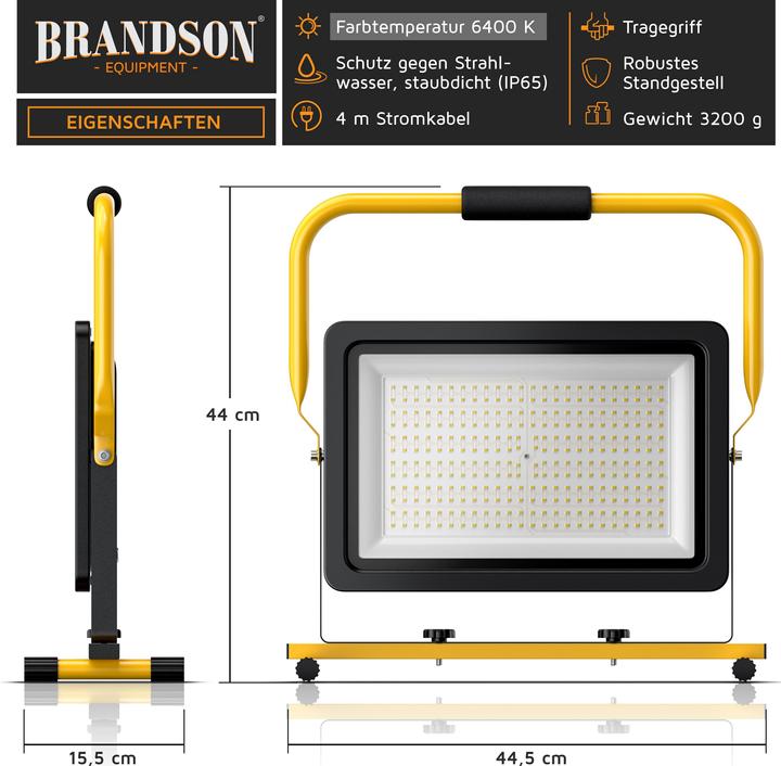Image du produit Brandson Projecteur de chantier, 200W, LED, support & poignée de transport, 16000 lumens, projecteur de (16000 lm)
