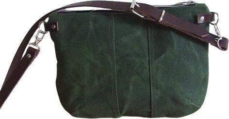 Image du produit Only-Bags.Store Petit sac croisé en toile cirée verte avec fermeture éclair et lanière en cuir