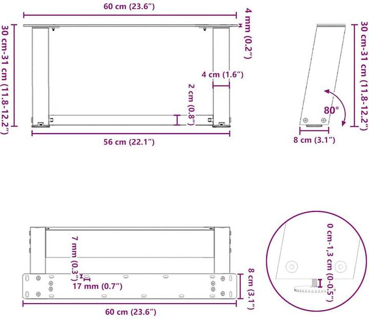 Actual product image VidaXL U-shaped coffee table legs 2 pcs. White 60x(30-31) cm steel table leg