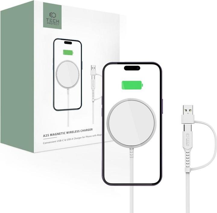 Image du produit Tech-Protect QI15W-A25 chargeur MagSafe 15W à induction avec câble USB-A / USB-C - blanc (15 W)