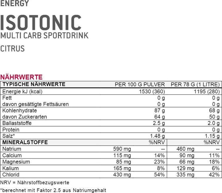 Valeurs nutritives et ingrédients Sponser Isotonique (Multifruit, 1 pcs, 1103 g)