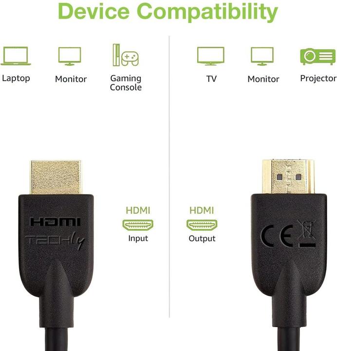 Produktbild Techly HDMI 4K 60Hz High Speed Anschlusskabel mit Ethernet schwarz 0.5m (0.50 m, HDMI)