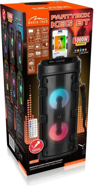 Produktbild Media-Tech Portable speaker PARTYBOX KEG BT MT3165, 30W RMS, Bluetooth, Karaoke, USB, MicroSD, FM Ra (8 h, Stromversorgung über USB)