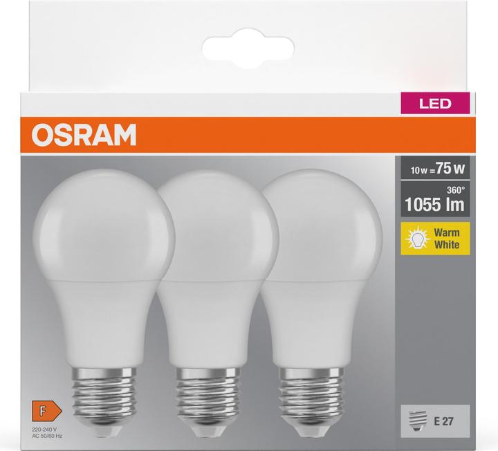 Produktbild Osram Led Base Classic A (E27, 10.50 W, 1055 lm, 3 x, F)