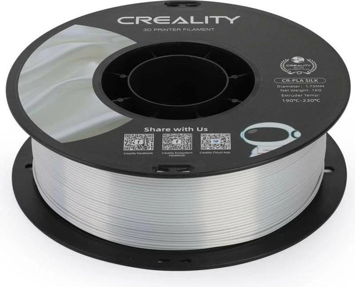 Actual product image Creality Filament PLA, Silk Silver, 1.75 mm, 1 kg (PLA, 1.75 mm, 1000 g, Silver)