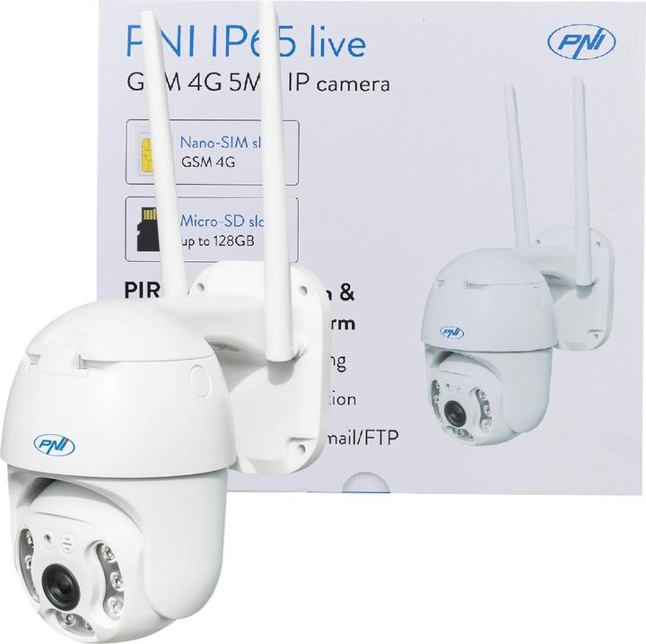 Produktbild PNI IP65 Live-PTZ-Videoüberwachungskamera 5 MP, GSM 4G, Micro-SD-Kartensteckplatz, Bewegungserkennun
