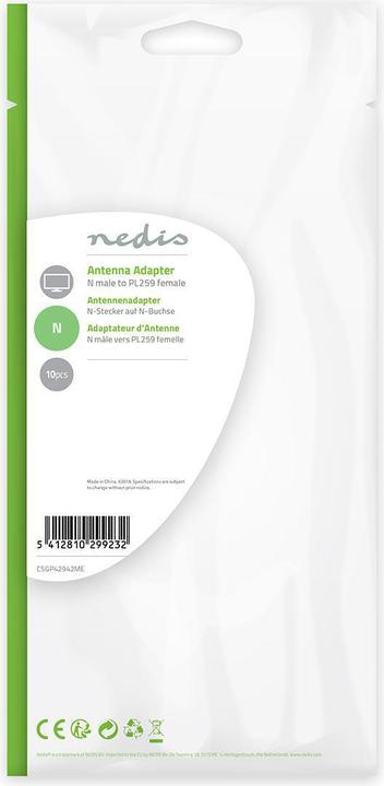 Produktbild Nedis Satelliten- und Antennenadapter N Stecker PL259 Buchse Vernickelt 75 Ohm Gerade Metall Silber (75 dB, Antennenkabel)