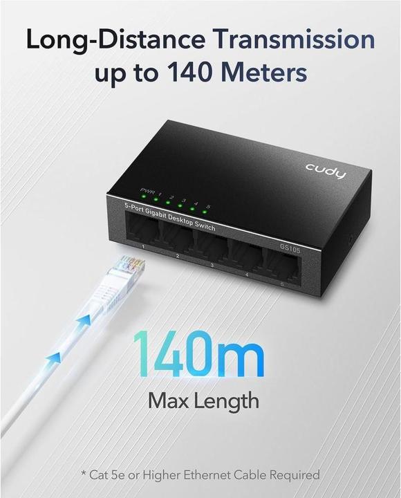 Image du produit Cudy GS105D switch réseau Gigabit Ethernet (10/100/1000) Noir (5 Ports)