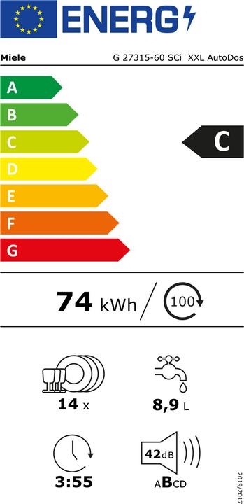 Energie-Label Miele G 27315-60 SCi BW XXL AutoDos