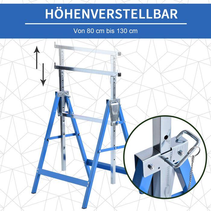 Immagine prodotto Swisshandel24 2 x cavalletto da ponteggio pieghevole regolabile in altezza fino a 200 kg acciaio blu 68 x 58 x (58 cm, 68 cm)