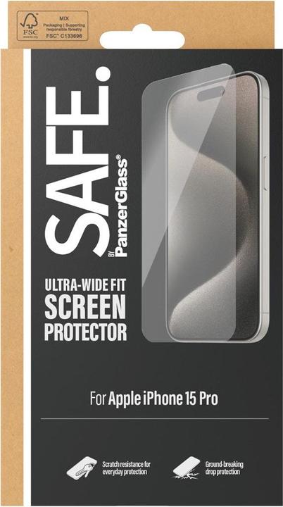 Actual product image PanzerGlass SAFE. Screen Protector iPhone 2023 6.1" Pro Ultra-Wide Fit (1 Piece, Apple iPhone 15 Pro)