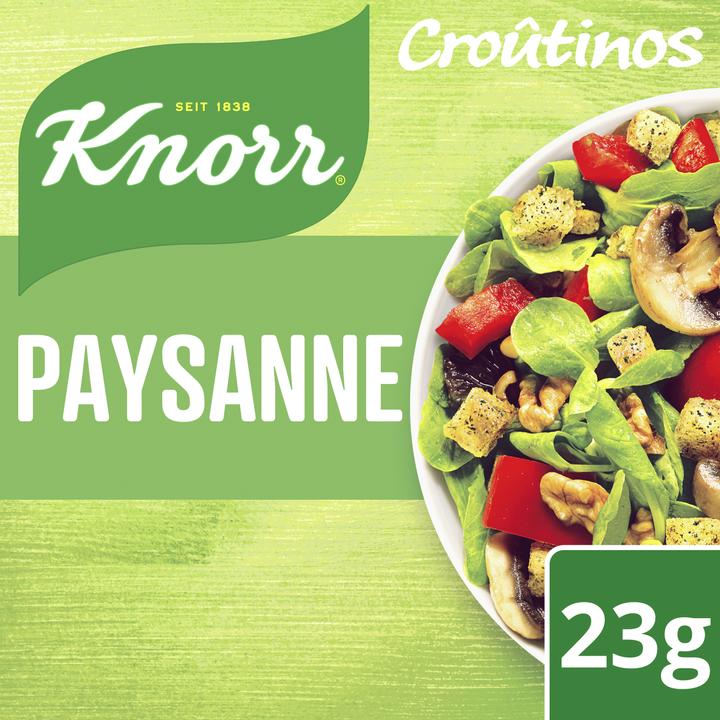 Produktbild Knorr Croûtinos Paysanne mit Baumnüssen & Speck, Brotstückchen Croutons Beutel, für Salat & Salatsauce (27 g)