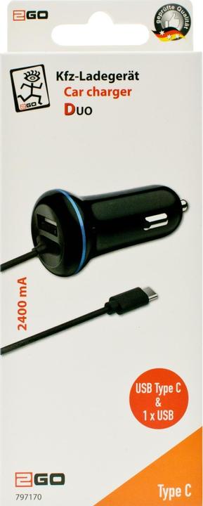 Immagine prodotto 2GO Caricatore USB per auto di tipo C 12V/24V 2,4A, nero