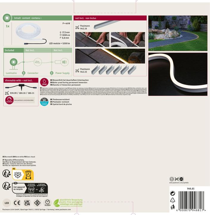 Produktbild Paulmann Outdoor Plug & Shine Stripe Smooth (Warmweiss, 1000 cm, Indoor, Outdoor)