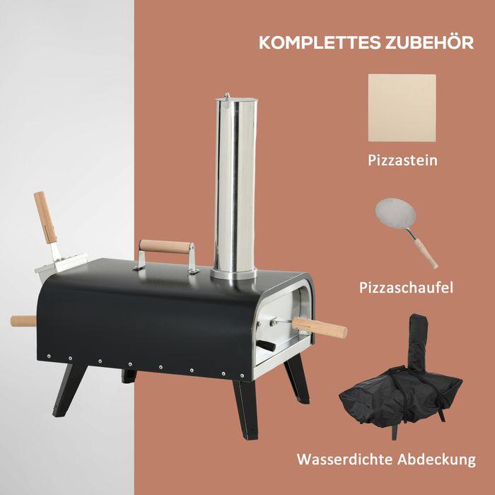 Produktbild Swisshandel24 2-in-1 Pizzaofen Holzbackofen mit Pizzastein, Pizzaschaufel, Pizzaschieber, Klappbar, Stahl, Schwarz (Pizzaofen Holz)