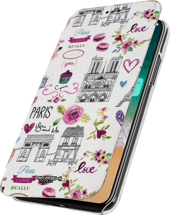 Actual product image Akashi Flip-Schutzhülle Brieftasche mit Kartenfach iPhone X – – Paris mon Amour (Apple iPhone X)