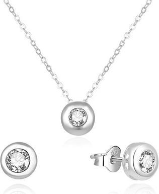 Beneto Gentle Silver Jewelry Set with Zircons AGSET191R (Necklace, Earrings)