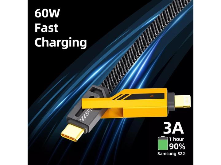 Image du produit Ven-Dens Câble 4 en 1 flexible et flip USB-C, Lightning, USB-A 65W, 27W PD 1.2m (USB 3.2 Gen 1)