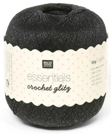 Immagine prodotto Rico Essentials crochet glitz, schwarz, 50 g, 250 m, 94 % CO, 6 % PE (250 m)