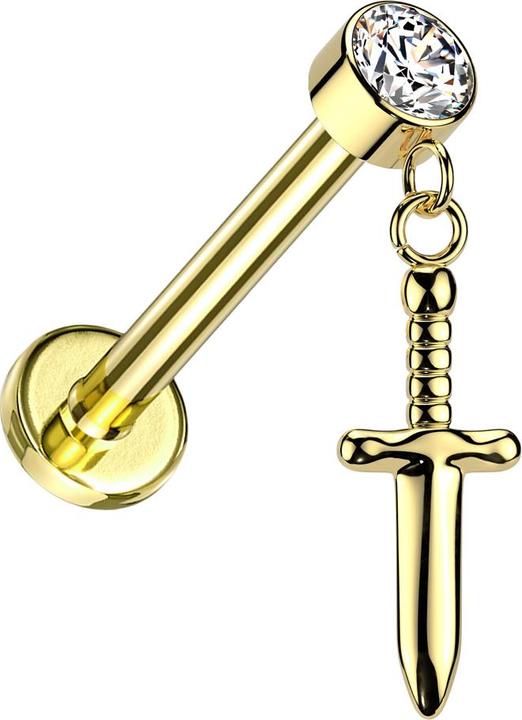 Immagine prodotto Star Piercing Micro Labret filo interno cilindro placcato oro cristallo placcato argento pugnale placcato oro (Titanio G23, senza ottone)