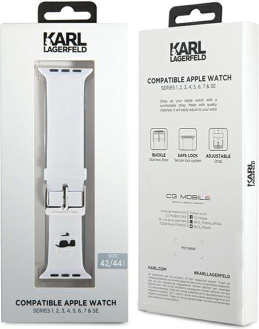 Actual product image Karl Lagerfeld Pasek KLAWLSLCNH Apple Watch 42/44/45mm biały/white strap 3D Rubber Choupette Head (Steel, Silicone, Apple Watch Series 1, Apple Watch Series 2, Apple Watch Series 3)