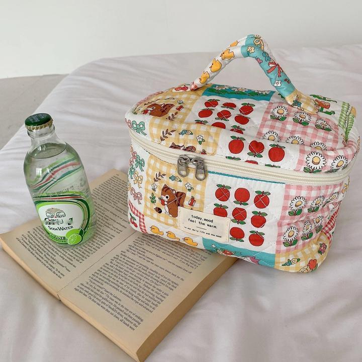 Only-Bags.Store Quilten Baumwolle Make-Up Tasche Zipper Cosmetic Organizer Reise Wesentliche Tasche Handtasche Box