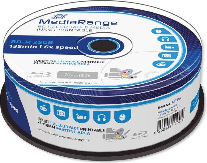 Produktbild MediaRange BD-R 6x voll bedruckbar Cakebox (25 x)