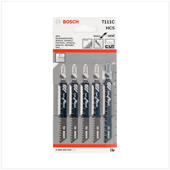Immagine prodotto Bosch Professional Zubehör Lama per seghetto alternativo T 111 C Basic per legno, confezione da 5 pz.