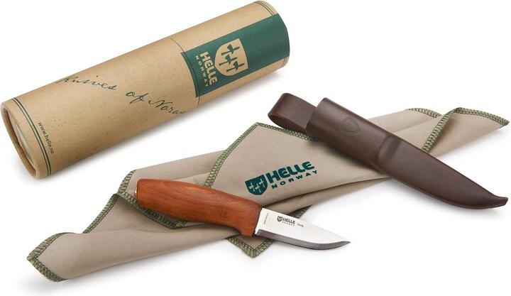Actual product image Helle Belt knife Skog, three-layer steel, beech wood handle, leather sheath (7.60 cm)