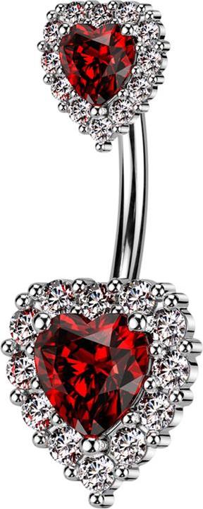 Image du produit Star Piercing Banane argentée avec deux coeurs cristal rouge (Laiton, Acier chirurgical 316L)