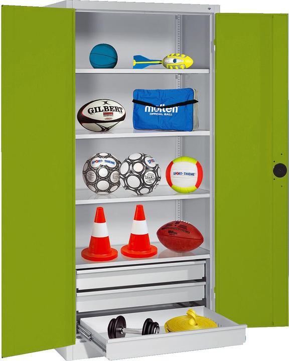 Produktbild C+P Sportgeräteschrank mit Schubladen (HxBxT: 195x120x50 cm, mit Vollblech-Flügeltüren, Typ 4)