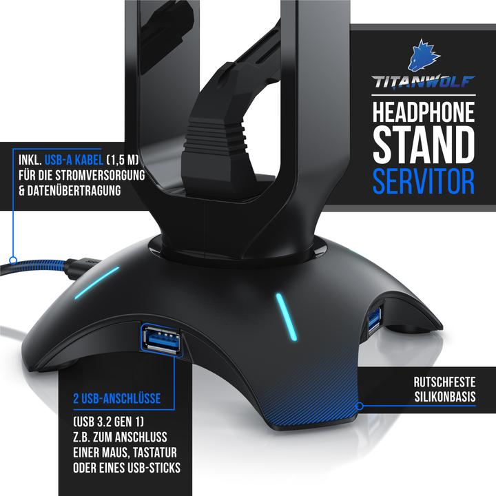 Immagine prodotto Titanwolf Supporto per cuffie RGB LED con hub USB