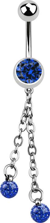 Immagine prodotto Star Piercing Banana d'argento con catena e due sfere di cristallo blu scuro (Acciaio chirurgico 316L, senza ottone)