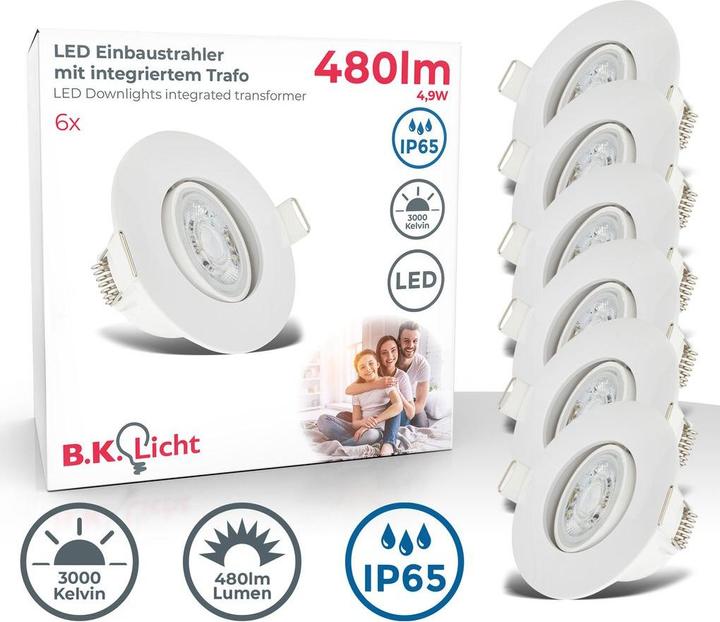 Immagine prodotto B.K.Licht Set di 6 luci da incasso a LED, IP65, bianco, 6xLED/4.9W (480 lm)