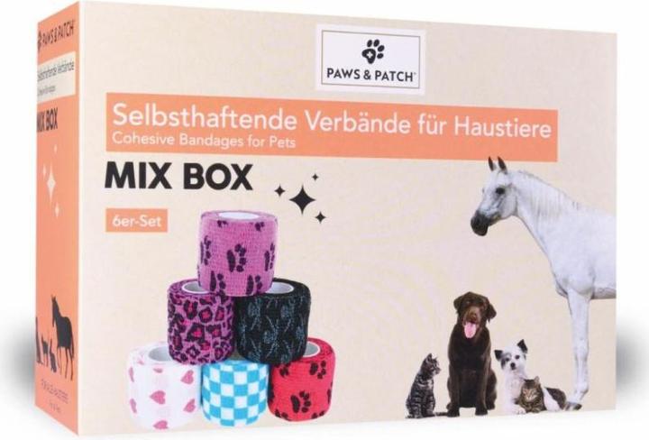 Produktbild Paws & Patch Paws and Patch Selbsthaftende Verbände MIX BOX 5x5cm (6er-Set) (Hund, Katze, Pferd, Nager, Vogel)