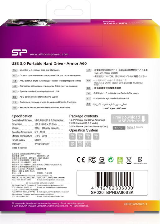 Image du produit Silicon Power Armor A60 2TB USB 3.0 2.5 SP020TBPHDA60S (2 To)