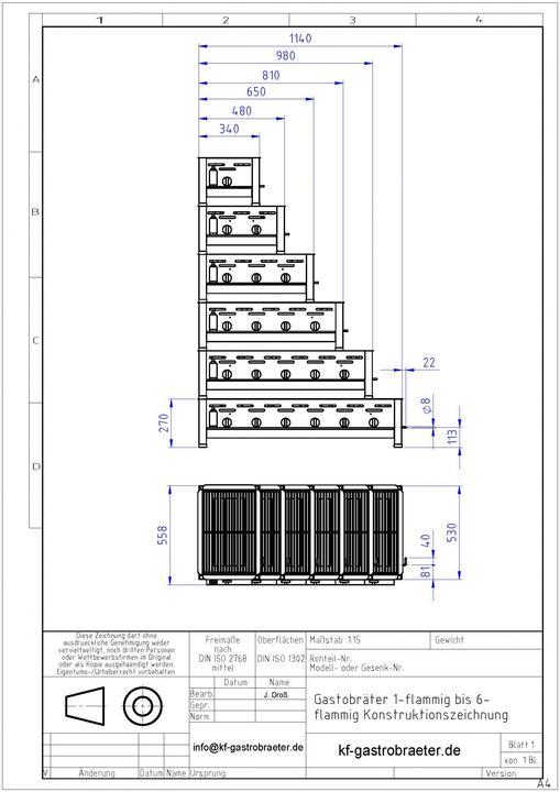 Produktbild ChattenGlut Gasbräter 2-flammig mit Rost (9 kW)