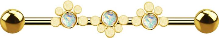 Actual product image Star Piercing Gold-plated barbell two spheres dotted wave three opals white (Surgical steel 316L, without brass)