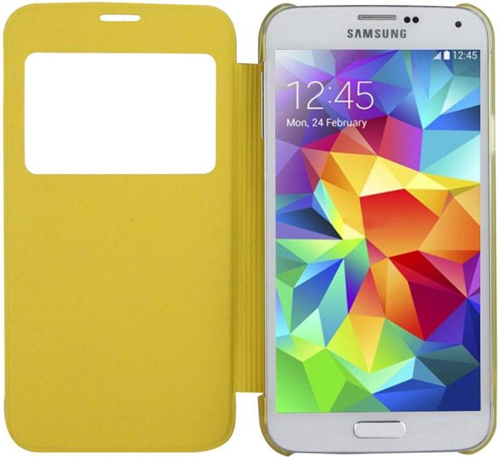 Produktbild König Design Handyhülle Tasche Flipcover mit Fenster für Samsung S5 mini / G800 Gelb (Samsung Galaxy S5 Mini)