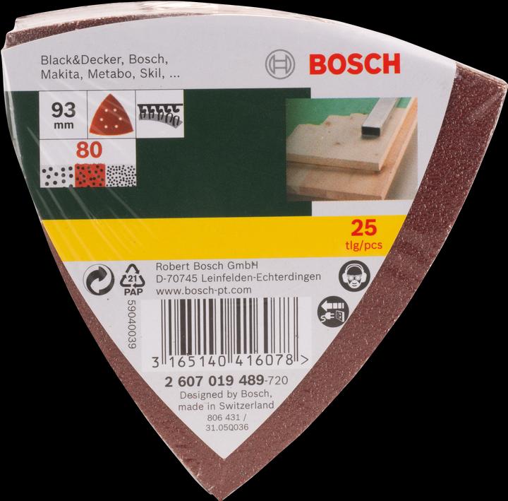 Bosch Zubehör Schleifblatt-Set für Deltaschleifer, 93 mm, 80, 6 Löcher, 25er-Pack (80)