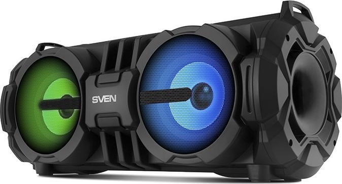 Actual product image Sven PS-485, juodas, power output 2x14W (RMS), Bluetooth, FM, USB, Micro SD, LED display, lithium ba (Rechargeable battery operated, USB power delivery)