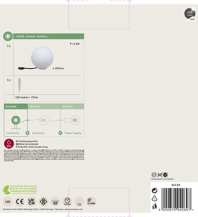 Produktbild Paulmann Outdoor Plug & Shine Globe (180 lm, IP65)
